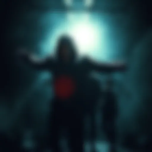 A killer character chasing a survivor in a dark, spooky environment with tension in the air