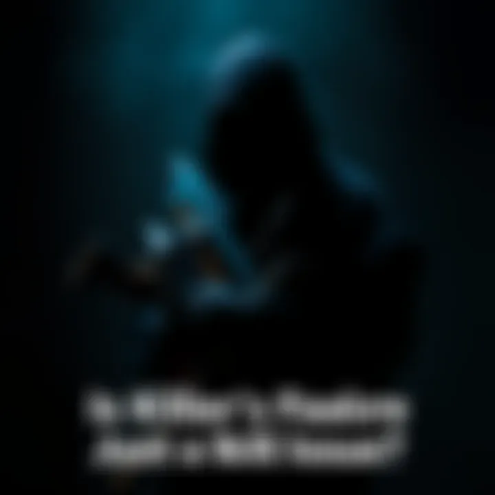 A shadowy figure dressed in dark clothing holds various tools, symbolizing crime. The setting is dimly lit to convey a sinister mood.