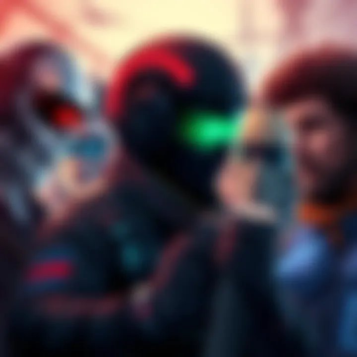 An illustration of various gaming characters with iri add-ons facing off in a challenging environment on random maps