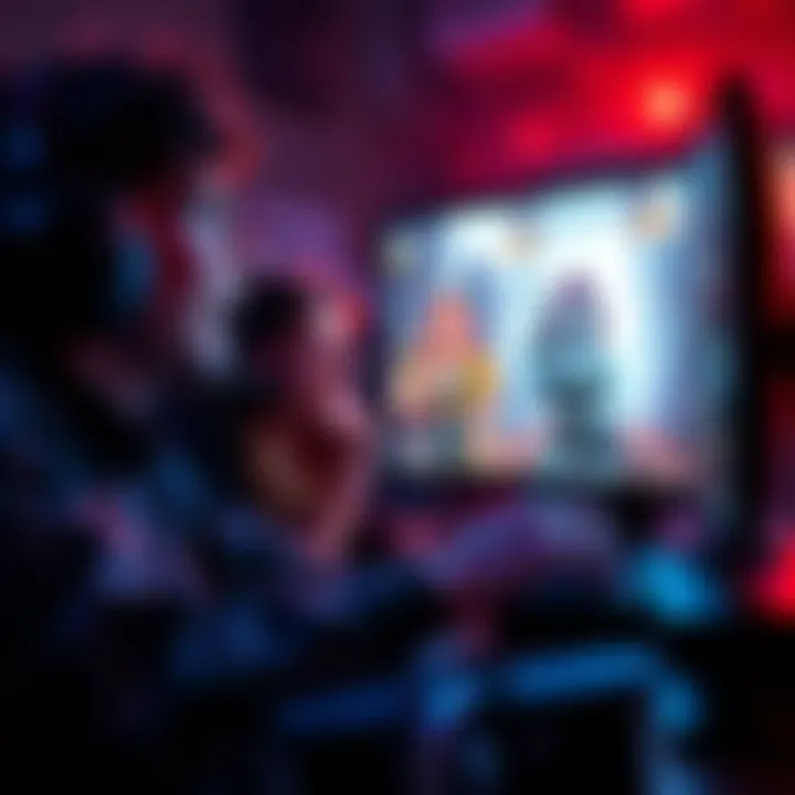 Killer player enjoying online game A killer player engaged in a video game, showing excitement as female characters Ada and Sable appear on screen, reflecting a thrill in competitive play.