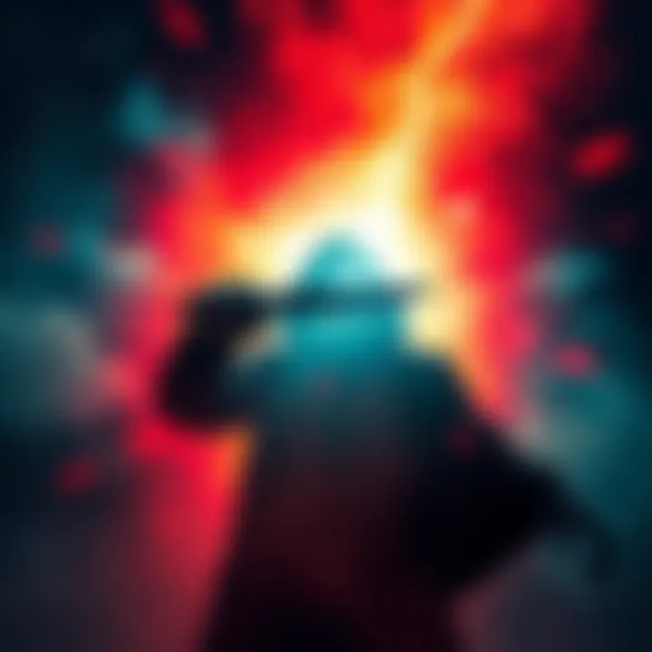 A shadowy figure holding a knife is surrounded by swirling colors that represent an opening portal to another dimension.