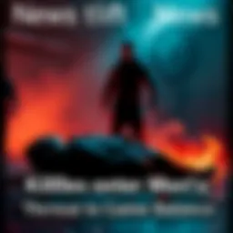 A dark figure representing a killer, like Myers, standing over a defeated survivor in a tense gaming environment