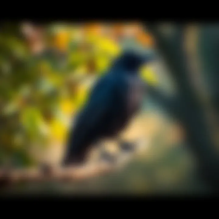 A raven perched on a tree branch, looking around in its natural habitat.