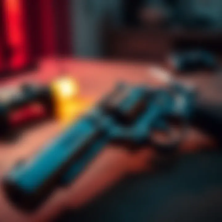 A close-up of a Killswitch revolver on a table, showing wear and tear, with a game controller nearby.