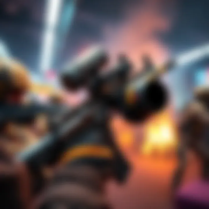 A close-up view of the Kilo 141 assault rifle being used in a competitive gaming environment, with a blurred background of players in a battle scene