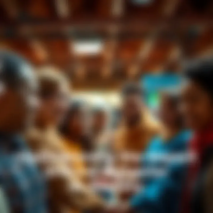 People showing kindness to each other A diverse group of people smiling and helping each other in a community setting