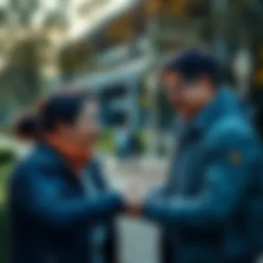 People showing kindness to each other Two people helping each other with smiles in a park, representing kindness in everyday life