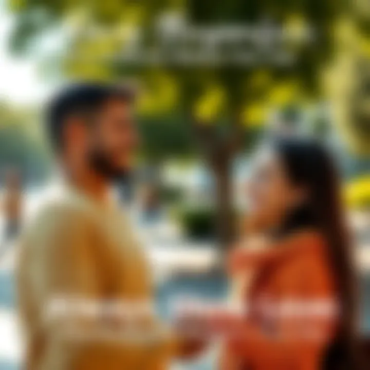 A man and woman smiling at each other while holding hands in a sunny park, showing kindness and connection