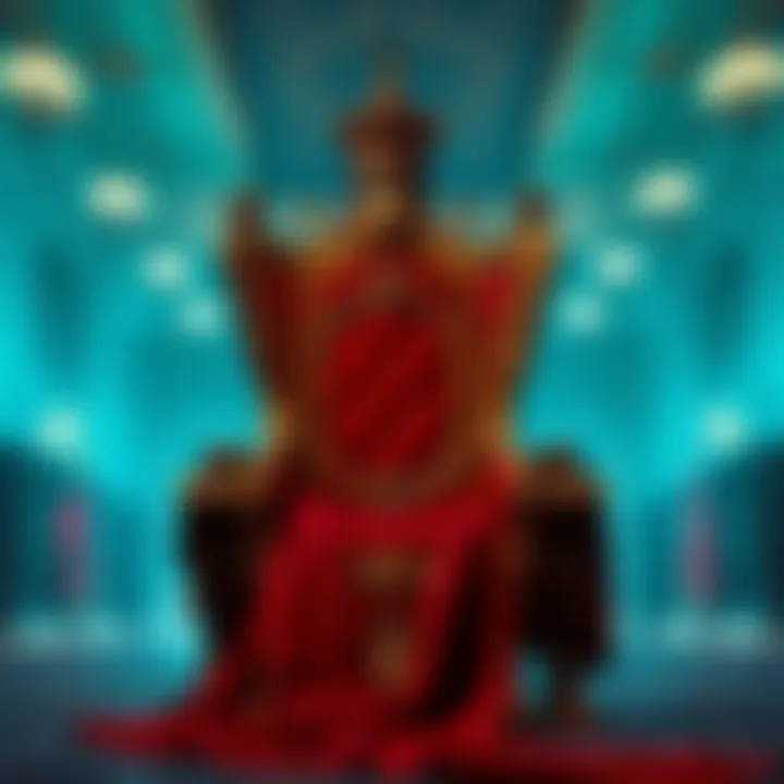 The King dramatically lays down his ornate throne as he arrives, drawing attention from onlookers.