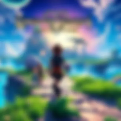 A vibrant scene showcasing characters from Kingdom Hearts 4 embarking on a journey, set in a colorful fantasy world with lush environments.