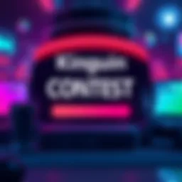 A colorful graphic showing a contest announcement for the Kinguin community, inviting members to comment and enter for a chance to win codes, with gaming elements in the background.