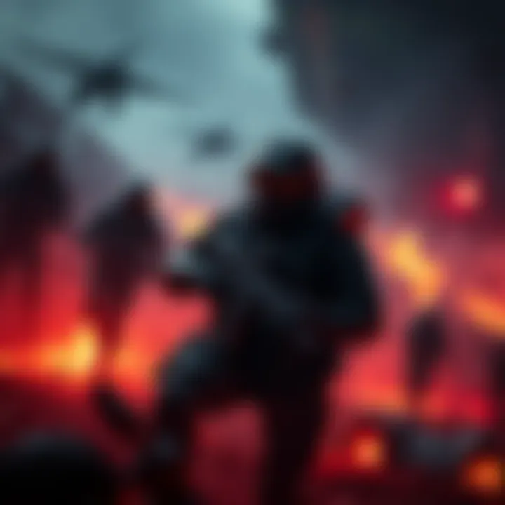 Kinsler's tragic end in ODST A scene depicting Kinsler's death in ODST, showing chaos and violence with dark, intense imagery.