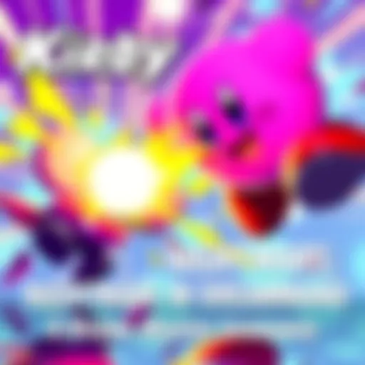 Kirby defeating an enemy in Nightmare in Dreamland with a bright background and cheerful colors.