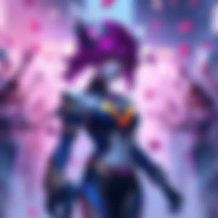 A digital illustration showing the new Kiri character skin, featuring vibrant colors and sleek design, with fans celebrating in the background.