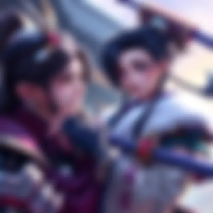 Kiriko with Hanzo in a friendly scene Kiriko smiling and interacting with Hanzo, showcasing their charming dynamic