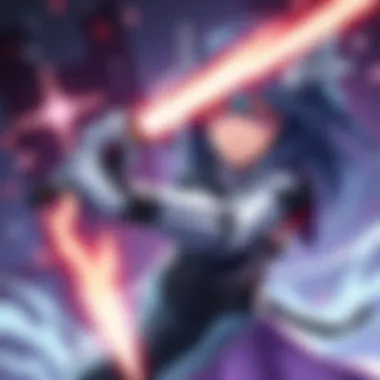 Kiriko using her hardlight weapon in a dynamic fighting pose with glowing energy effects, showcasing her bionic eyes.