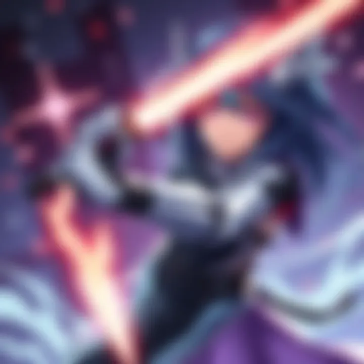 Kiriko using her hardlight weapon in a dynamic fighting pose with glowing energy effects, showcasing her bionic eyes.