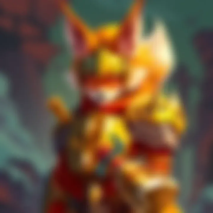 A colorful illustration of a Kitsune Paladin, featuring a fox-like humanoid character in armor, set against a fantasy background.