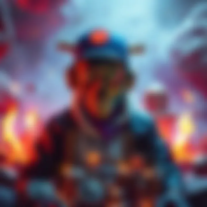 A person transformed into a Klepto Punk, surrounded by glowing treasures in a vibrant afterlife setting, symbolizing their journey from a nomadic lifestyle to thrill-seeking adventures.