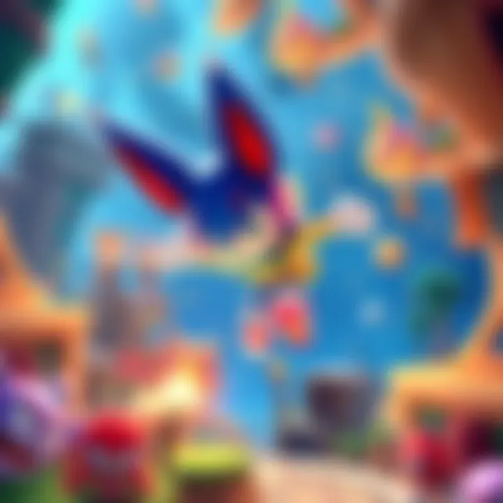 A colorful scene showing Klonoa, a small, whimsical character with large ears, jumping through a vibrant game world filled with platforms and enemies.