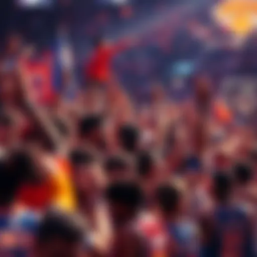 The New York Knicks fans cheer in celebration during the NBA Finals, showcasing team colors and banners.