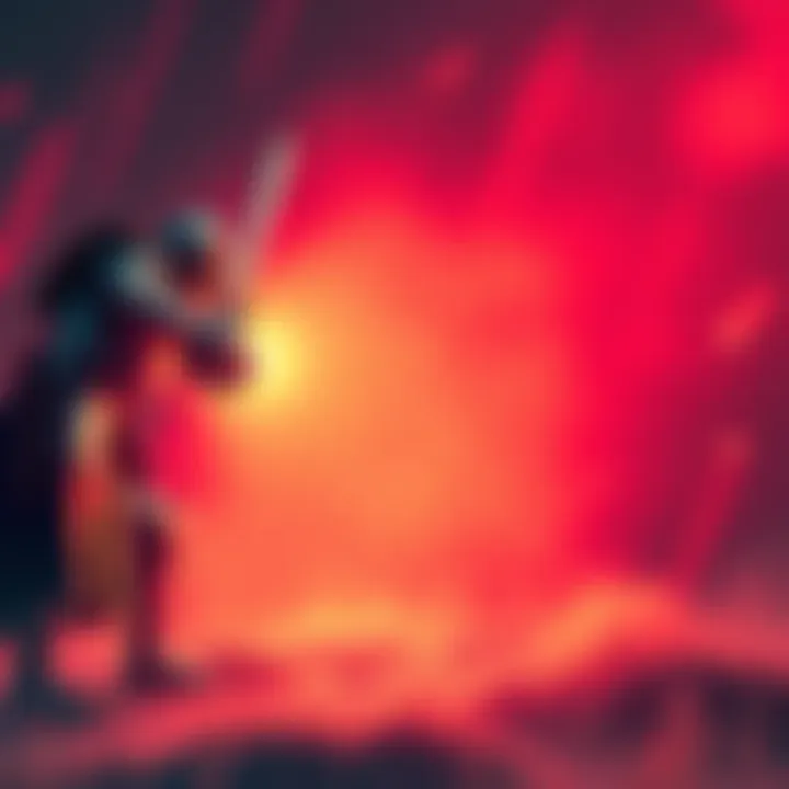 A knight guard strikes towards an empty space, representing the attack on invisible players in a fantasy game setting.