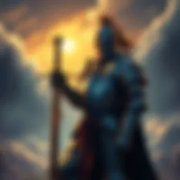 A heroic knight in shining armor standing proudly with a sword in hand, ready for adventure in a fantasy landscape.