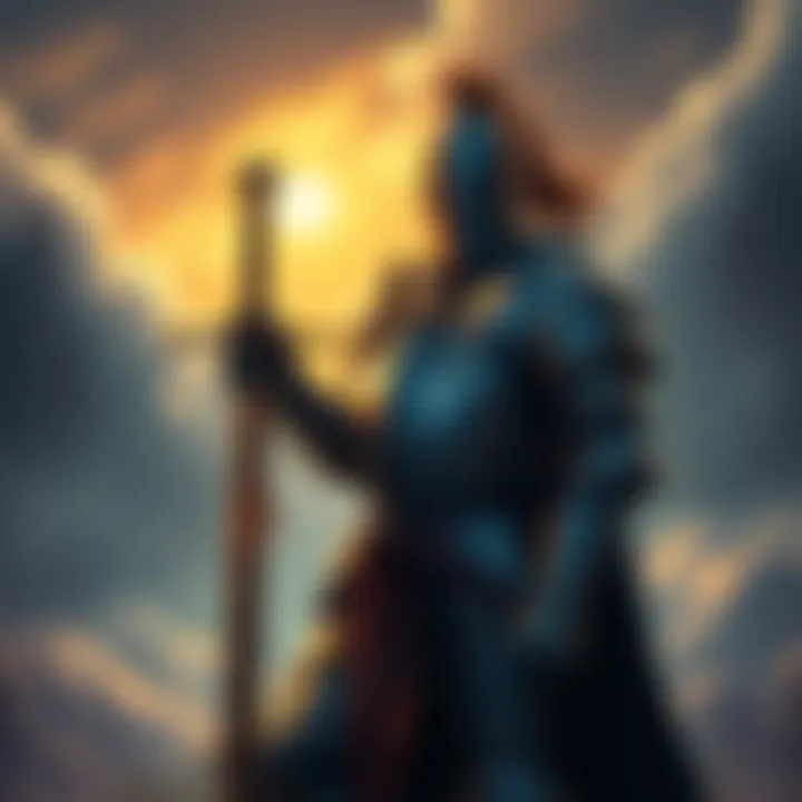 Knight in Armor A heroic knight in shining armor standing proudly with a sword in hand, ready for adventure in a fantasy landscape.