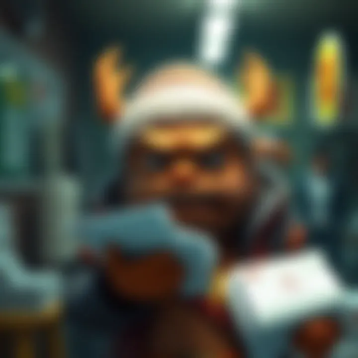 Knut the character frowning at tax forms Knut, a game character, looks frustrated while holding tax forms, symbolizing player frustrations with taxes.