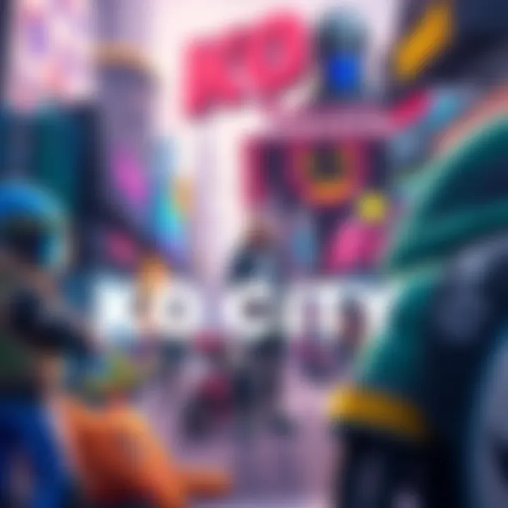 KO City meets Fortnite Universe A colorful scene showing characters from KO City interacting with Fortnite elements, blending their styles and environments.