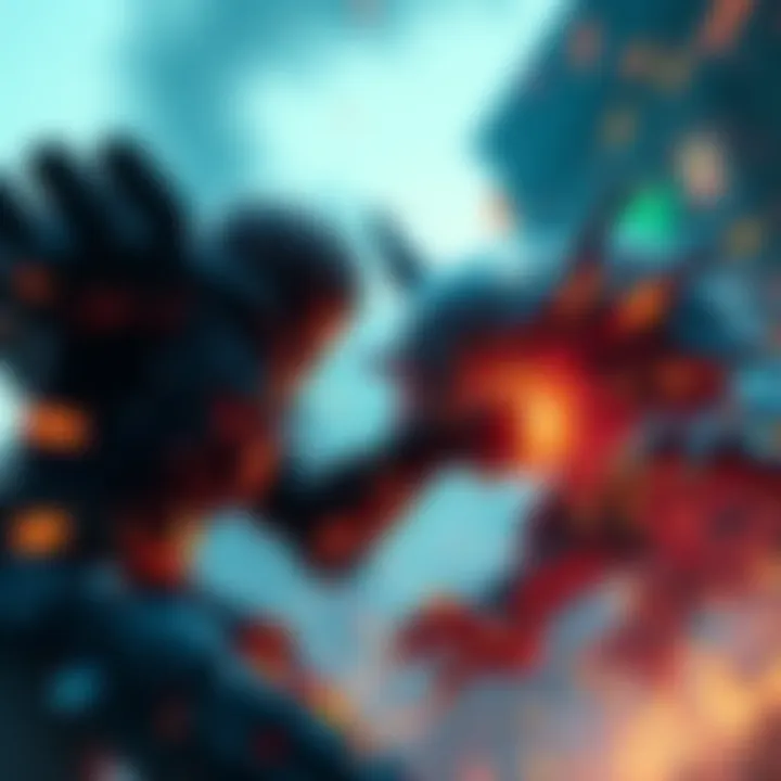 A video game character from Kojima's title engaging in a boss battle with intense action