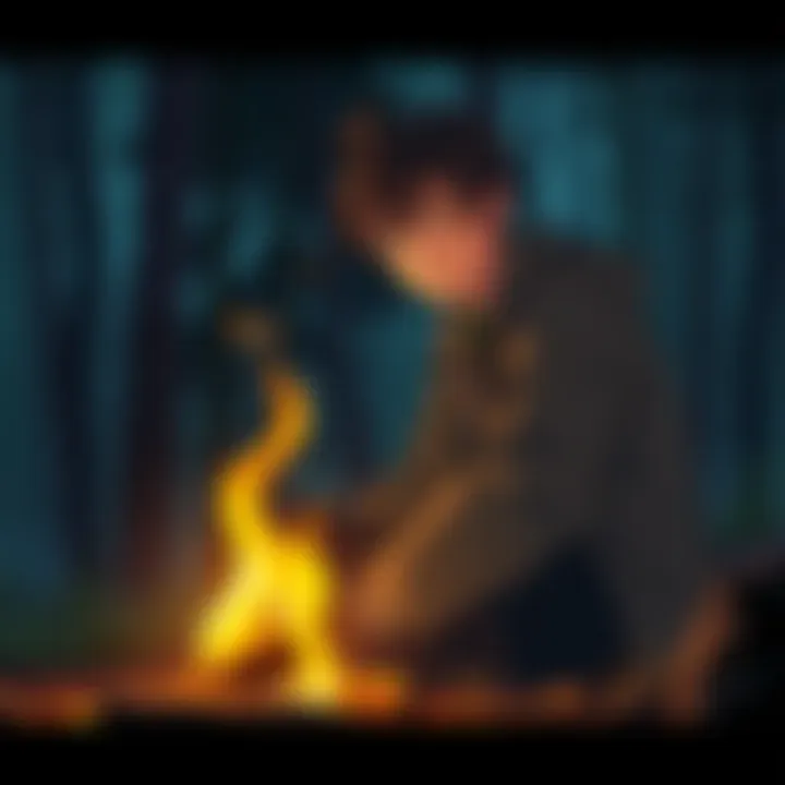 Kondo Tatsumi in Wilderness Kondo Tatsumi sitting by a campfire in the forest, showing a thoughtful expression as he reflects on his journey after escaping an apartment.