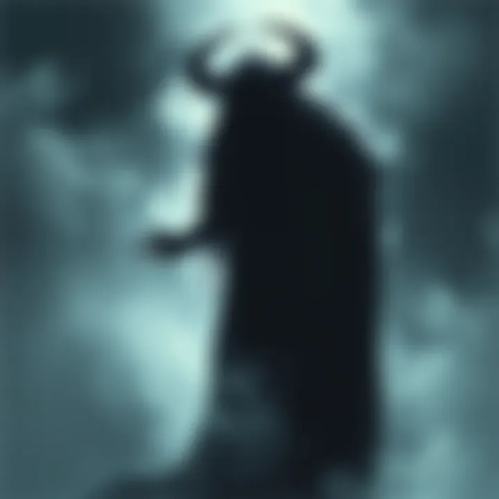 A shadowy figure representing Konig, surrounded by mist and dark colors, hinting at his ghostly presence.