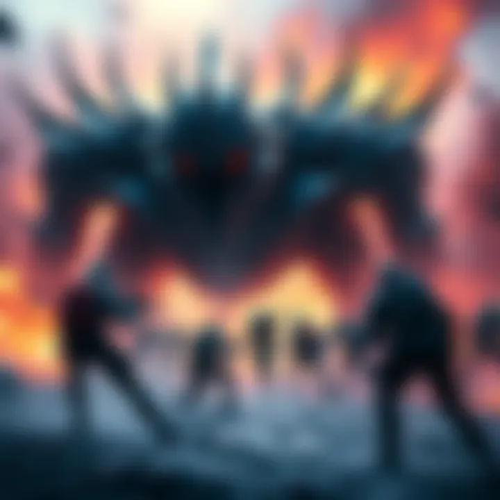A group of players engaging in the Koregos encounter, showcasing their teamwork and the vibrant battle environment.