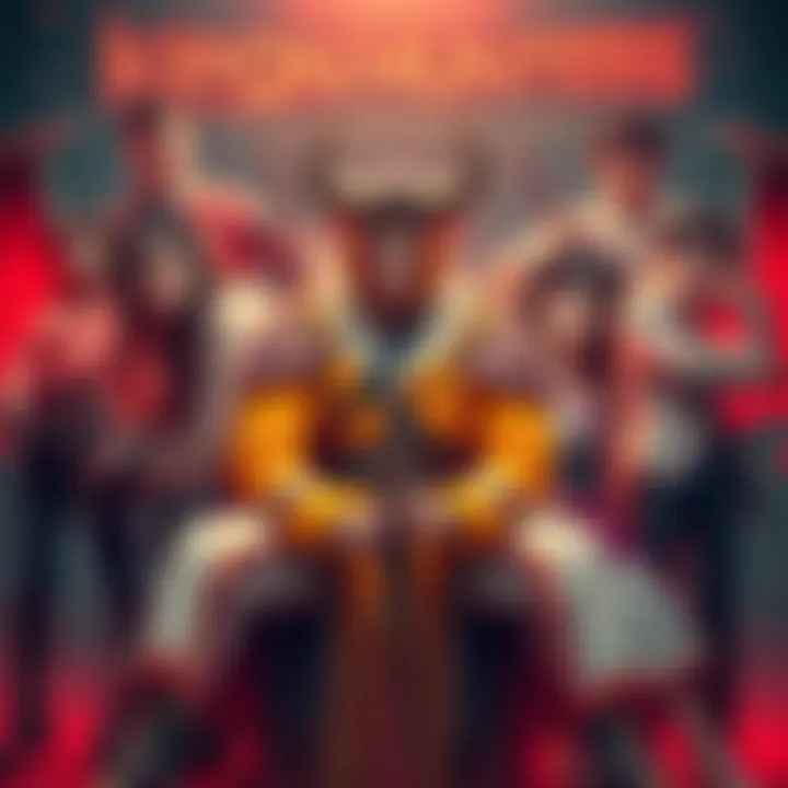 KPop artists dressed in vibrant outfits, showcasing a fantasy theme with elements inspired by Demon Hunters, ready for a collaboration.