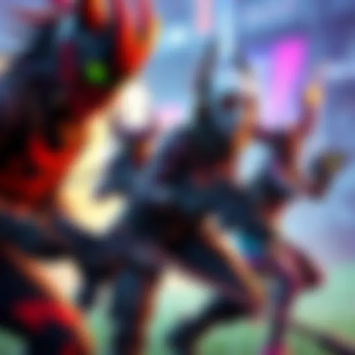 Colorful KPop Demon Hunters in action within Fortnite's vibrant world, showcasing unique outfits and abilities
