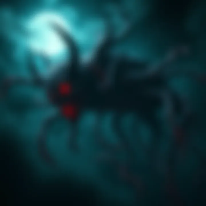 A Krasue spirit with a floating head and trailing organs in a dark setting, resembling a vampire figure.
