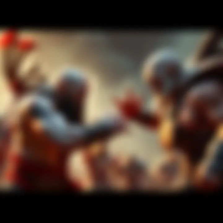 A fierce battle scene between Kratos and Cronos, showcasing their powerful stances and intense expressions