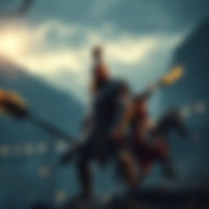 Kratos, a fierce warrior, stands alongside his son Atreus in a dramatic battle scene, showcasing their bond and struggle against dark forces.