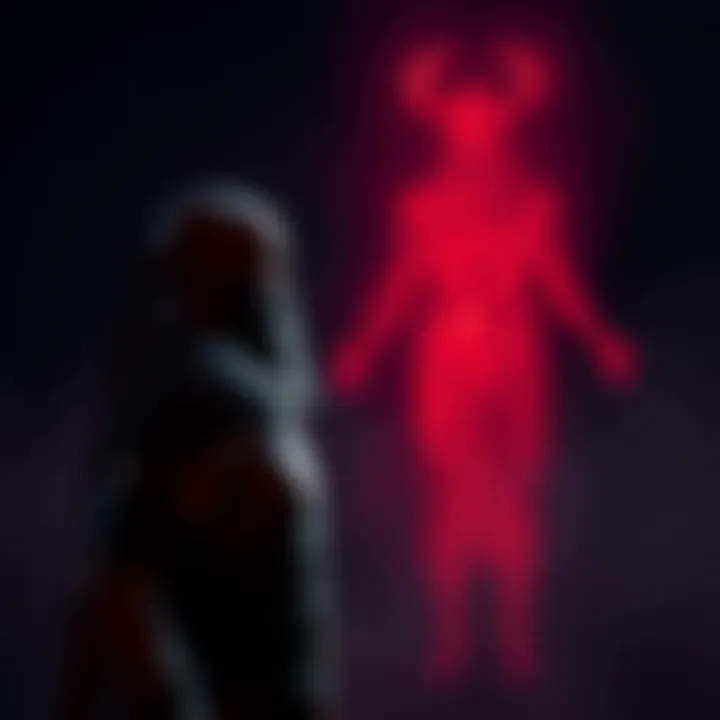 Kratos stands in a dark setting, facing a shadowy figure that represents Athena, showing tension and confusion.