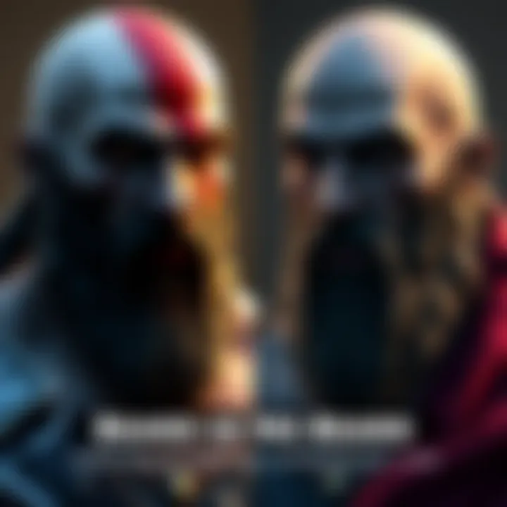 A side-by-side comparison of Kratos, one side showing him with his iconic beard, and the other side without it, highlighting the differences in his appearance.