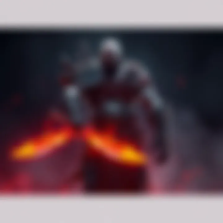 Kratos standing with his iconic Blades of Chaos, highlighting their fierce design and fiery appearance