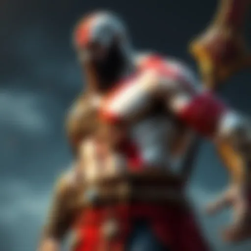 Kratos, a muscular character with distinctive white skin and red markings, holding a weapon in a dramatic pose, representing the legacy of God of War