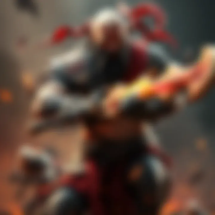 Kratos in action Kratos, the iconic video game character, wielding his signature weapon and showcasing his powerful presence on the battlefield.