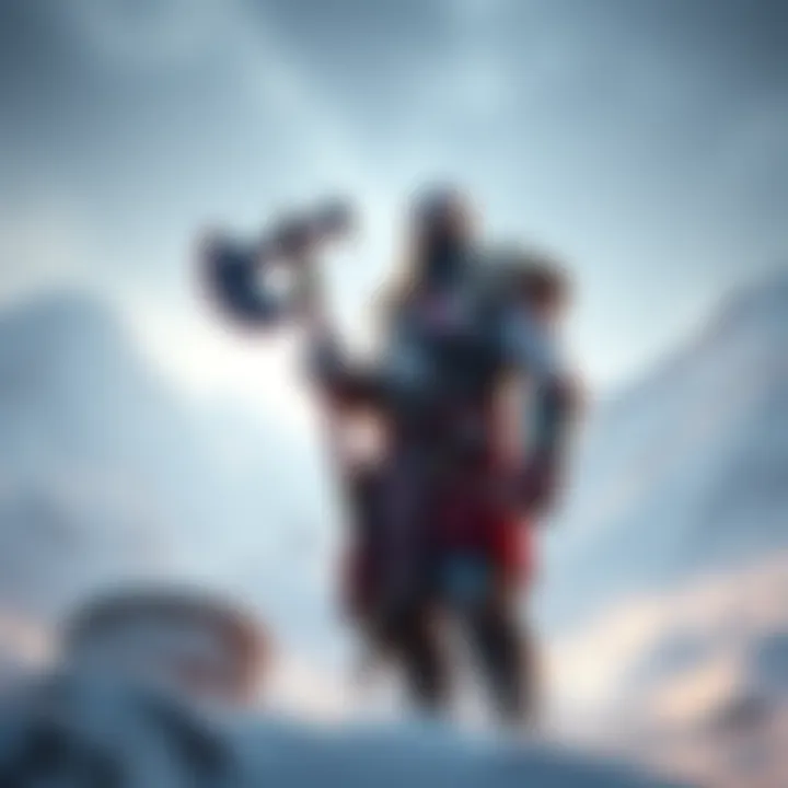 Kratos stands tall, gripping the Leviathan Axe, ready for battle in a snowy landscape.