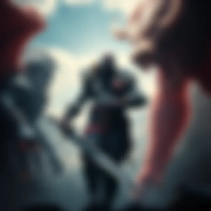Kratos with his blade Kratos, the powerful warrior, holding his sword while standing against mythical beings like Jormungandr, Kronos, Surtr, and Gaea in the background.