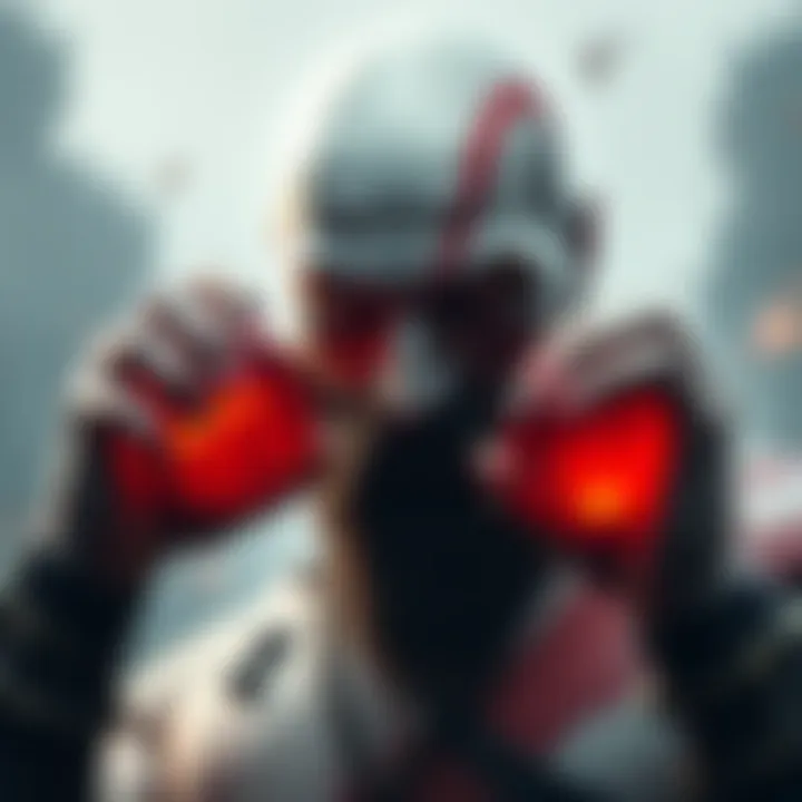 Kratos holding red orbs symbolizing blood and emotion, with a focus on his strong facial expression