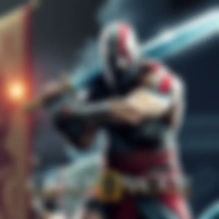 Kratos, the warrior, brandishing his sword, ready for battle against Athena in a dramatic scene.