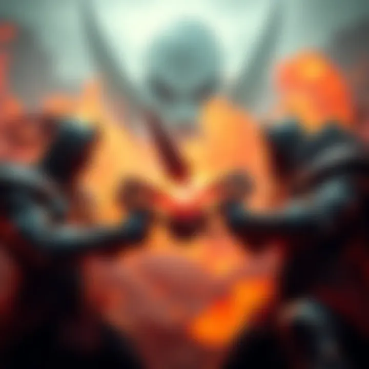 Kratos and Doom Slayer face off in a fiery landscape showcasing both characters ready for combat.