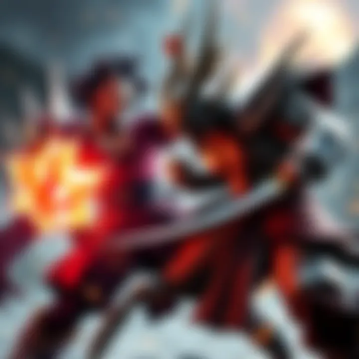 Kratos battling Dragon Ball character A dramatic showdown between Kratos and a Dragon Ball character, showcasing their fierce strength and power.